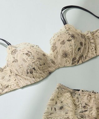 une nana cool 【リニューアル】364ブラ レース MADE WITH LIBERTY FABRIC ベージュ×ブラック
