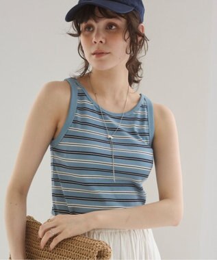 WEGO 【ANGIE VINTAGE】カップ付きマルチボーダータンク ブルーボーダー