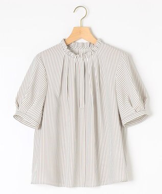 組曲 ライトデシンフリル襟 ブラウス ベージュストライプ系1