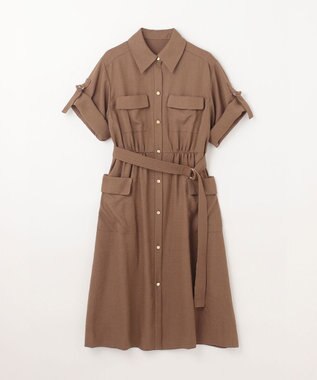 GRACE CONTINENTAL リネンタッチサファリドレス ブラウン