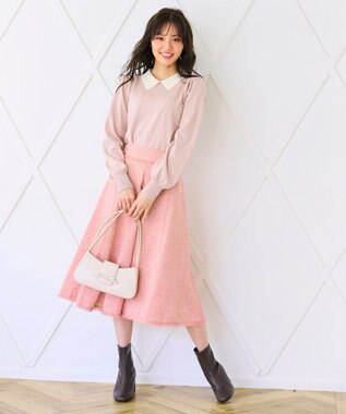 Feroux 【セットアップ対応】春ツイード フレアスカート ピンク系1