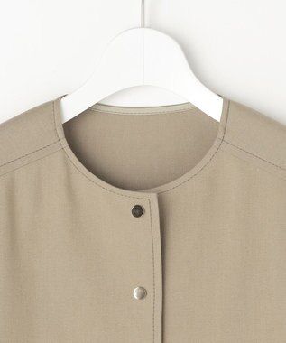 自由区 【セットアップ対応】リネンストレッチノーカラー ジャケット カーキ