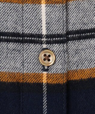 J.PRESS LADIES L コットン起毛タータンチェック シャツ ブラウス ネイビー×オフ×イエローチェック系