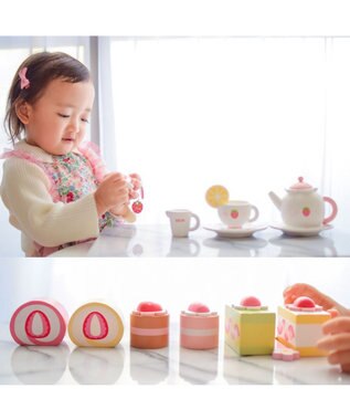 Mother garden マザーガーデン 木のおままごと  《野いちご ティーパーティーセット》プレミアムケーキセット 白～オフホワイト