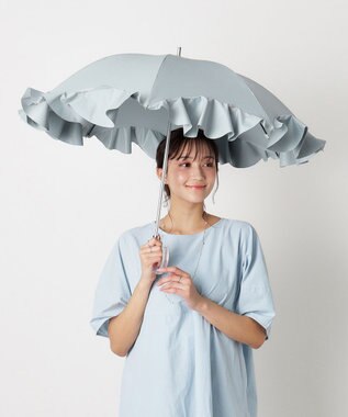 MOONBAT 【一級遮光日傘】LANVIN en Bleu (ランバン オン ブルー)  長傘 フレアフリル 遮光 遮熱 UV チャコールグレー
