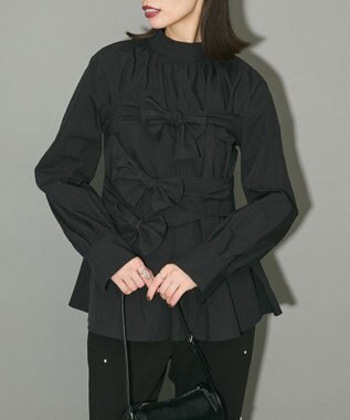 Green Parks リボンデザインハイネックブラウス Black