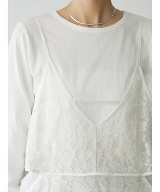 Green Parks AnriettMusee シャーリングスリーブＴシャツ＋レースキャミソールＳＥＴ Off White