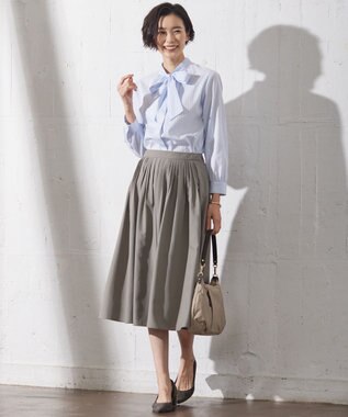 J.PRESS LADIES L 【洗える】RITZ ドビーストライプ ボウタイ ブラウス サックスブルー系1