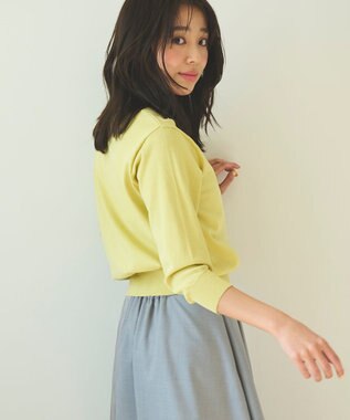 Feroux 【洗える・接触冷感・UVカット】ハートボタン7分袖 カーディガン イエロー系