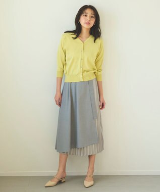 Feroux 【洗える・接触冷感・UVカット】ハートボタン7分袖 カーディガン イエロー系