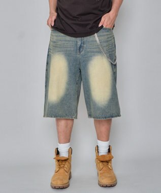 WEGO 【ユニセックス着用ITEM】チェーン付きスーパーバギーデニムショーツ デニム淡加工色