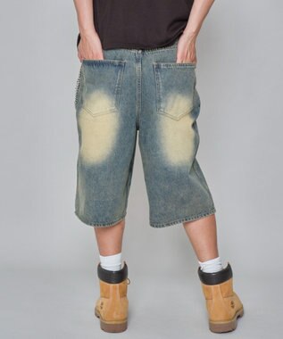 WEGO 【ユニセックス着用ITEM】チェーン付きスーパーバギーデニムショーツ デニム淡加工色