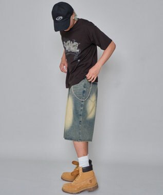 WEGO 【ユニセックス着用ITEM】チェーン付きスーパーバギーデニムショーツ デニム淡加工色