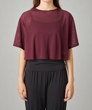 Chacott シアーリブバッククロスTシャツ ワインレッド