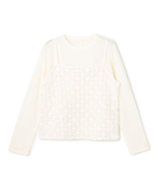 UNFILO L 【2点セット】ラッセルレース キャミレイヤード Tシャツ オフ