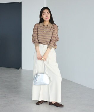 CRAFT STANDARD BOUTIQUE シアーボーダーポロ衿ニットプルオーバー Beige