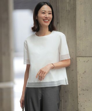 J.PRESS LADIES S 【一枚で着映え】コットンスムース レース カットソー