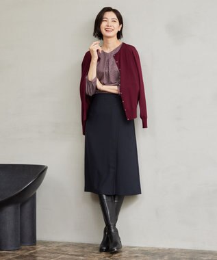 J.PRESS LADIES ストライプジャカード Vネック カットソー ワイン系1