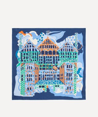 LIBERTY. チューダー パッチワーク 90x90 シルクスカーフ ネイビー