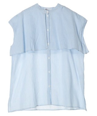 CRAFT STANDARD BOUTIQUE インド綿フリルブラウス Stripe Sax