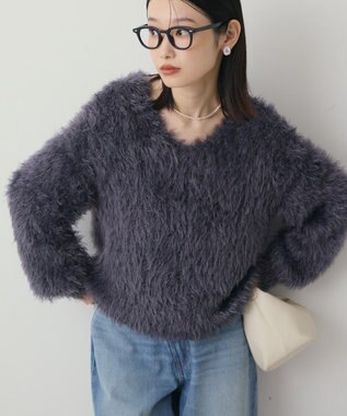 AMERICAN HOLIC Vネックシャギーニットプルオーバー Charcoal Gray