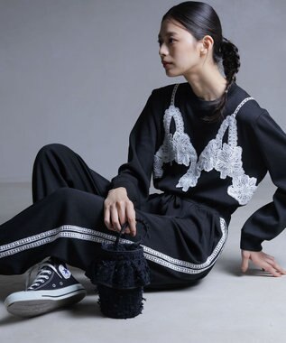 組曲 S 【組曲×setsuko sagittaire】レーシートラック プルニット ブラック系