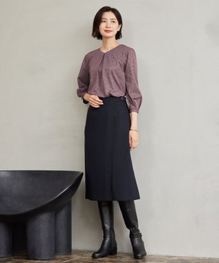 J.PRESS LADIES ストライプジャカード Vネック カットソー ワイン系1