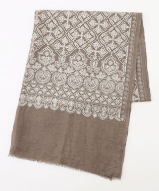 自由区 レースエンブロイダリー ストール モカ×ブロンズ
