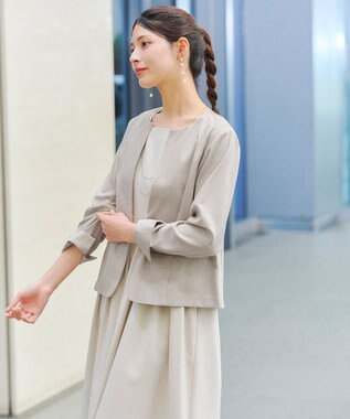 Tiaclasse L 【新色追加・洗える】麻調薄地キーネックジャケット グレージュ