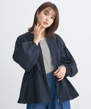 earth music&ecology 撥水ペプラムジップブルゾン Navy