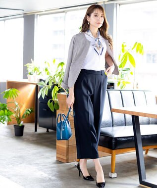 Tiaclasse L 【新色追加・洗える】麻調薄地キーネックジャケット グレー