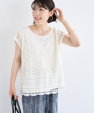 Green Parks ＳＥＴ２点クロシェプルオーバー＋タンクトップ Ivory