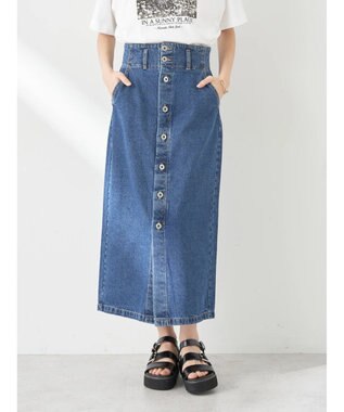 earth music&ecology ボタンナローデニムスカート Medium Indigo