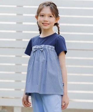 組曲 KIDS 【150-170㎝】 フラワーリボンチュニック ネイビー