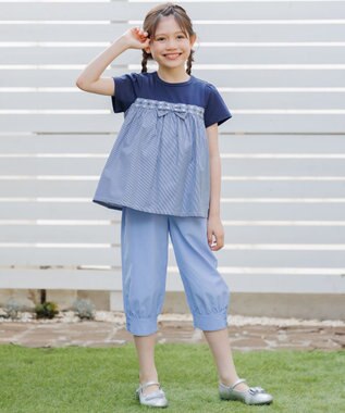 組曲 KIDS 【150-170㎝】 フラワーリボンチュニック ネイビー