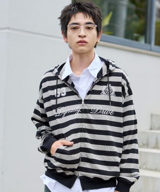 WEGO 【ユニセックスITEM/MLサイズ展開】ナンバリングカットZIPパーカー グレーボーダー