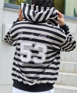 WEGO 【ユニセックスITEM/MLサイズ展開】ナンバリングカットZIPパーカー グレーボーダー