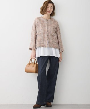 23区 GIOLICAツイード ノーカラー ジャケット テラコッタミックス