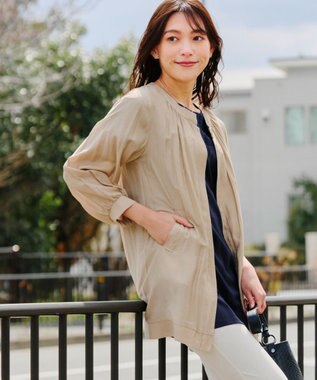 Tiaclasse L 【洗える】シアーロングブルゾン ライトベージュ