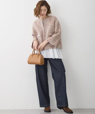 23区 GIOLICAツイード ノーカラー ジャケット テラコッタミックス