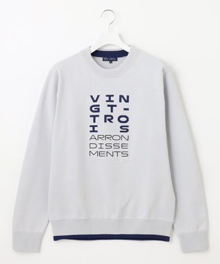 23区GOLF 【MEN】【ウォッシャブル】ロゴインターシャ ポリエステルニット ライトグレー系