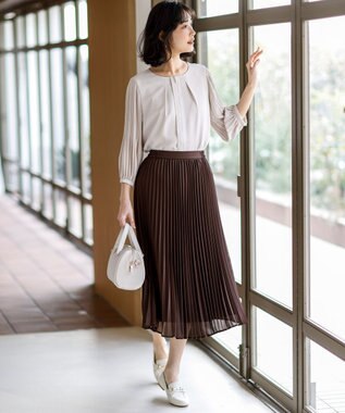 ANY SIS プリーツスリーブ ブラウス グレージュ