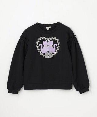 ANY KIDS ネコシルエット裏毛トレーナー ブラック