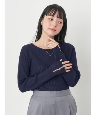 earth music&ecology ランダムリブパールニットプルオーバー Navy