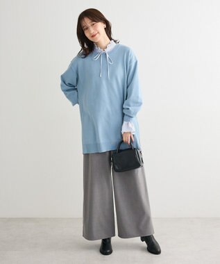 Green Parks もちやわサイドリブニットチュニック Blue