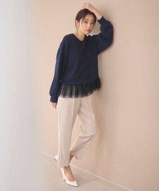 Feroux 【洗える】パールポイントテーパード パンツ ベージュ系