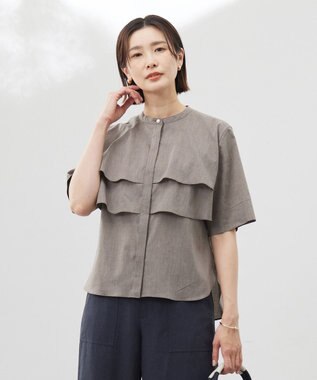 J.PRESS LADIES L 【洗える】ラミーポプリン ティアード ブラウス ブラウン系