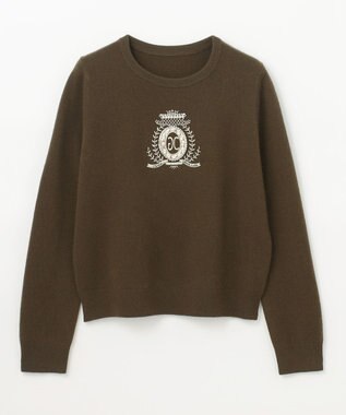 GRACE CONTINENTAL エンブレム刺繍ニットトップ カーキ
