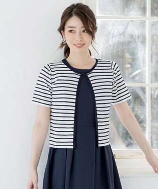 Tiaclasse L 【新色追加・洗える・UVケア・接触冷感】サマーニット半袖カーディガン ボーダー
