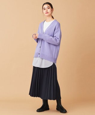 ANY 【洗濯機可】ラムウールVネック カーディガン ラベンダー